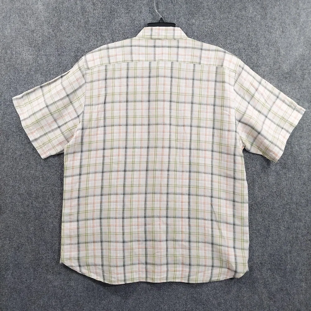 Alan‎ Flusser Shirt Mens XL Multicolor Plaid Short Sleeve Linen Button Up Casual